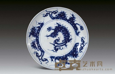 清 青花螭龙纹盘 直径28.5cm