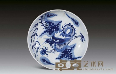 清 青花过墙龙纹盘 直径28.5cm