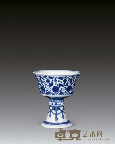清道光 青花梵文高足杯 高8.5cm