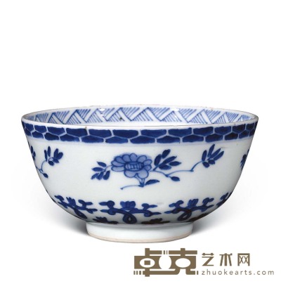 清康熙 青花花卉碗 直径12cm