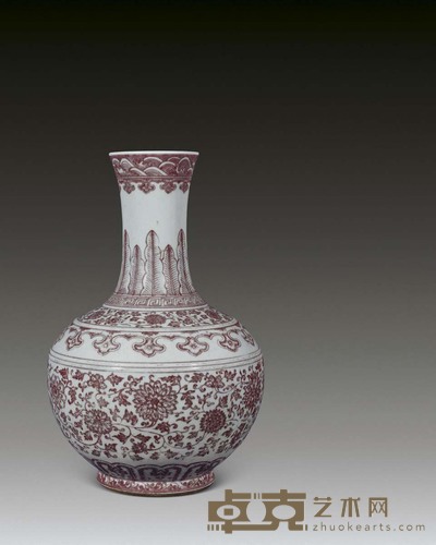 清中期 釉里红缠枝莲纹赏瓶 高42cm