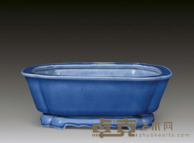 清 蓝釉菱角花盆 长25.5cm