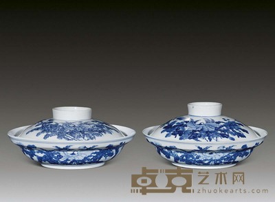 清光绪 青花花卉纹盖盘 （一对） 直径16.5cm×2