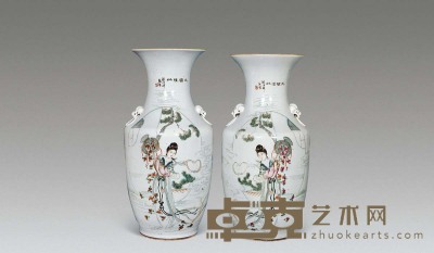 民国（1922年） 粉彩天女散花瓶 （一对） 高43cm×2