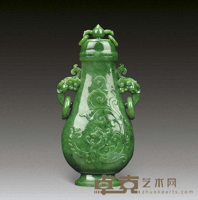 碧玉雕龙凤纹瓶 高25cm