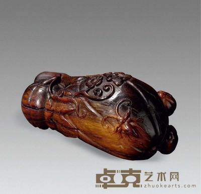 犀角雕瓜蝶连绵挂件 长7cm