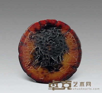 犀角雕羲之爱鹅诗文牌 直径7.5cm