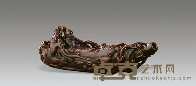 清 犀角雕仙人乘槎杯 长16cm