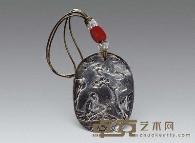 清中期 水晶雕松下高士纹牌 长5cm