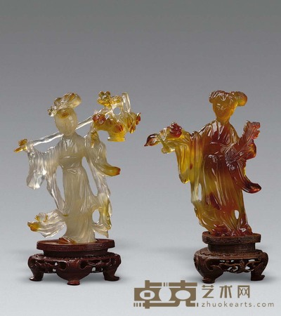 玛瑙雕人物仕女 （一对） 尺寸不一