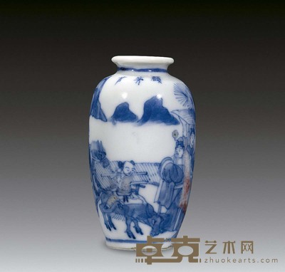 青花釉里红三顾茅庐纹鼻烟壶 高6.2cm