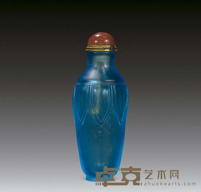 透明蓝料芭蕉纹鼻烟壶 高6.8cm