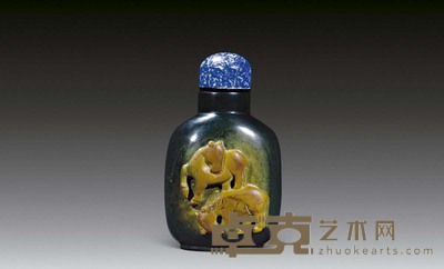 羊肝玛瑙雕欢乐纹鼻烟壶 高5.3cm