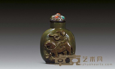 羊肝玛瑙雕胡人骑骆驼纹鼻烟壶 高5.4cm
