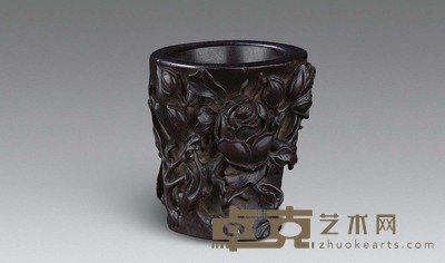 紫檀雕玉兰花纹杯 高9cm
