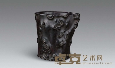 清 紫檀随形笔筒 高14cm