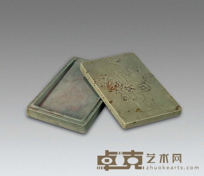 清 松花江石雕喜鹊登枝盖盒砚 