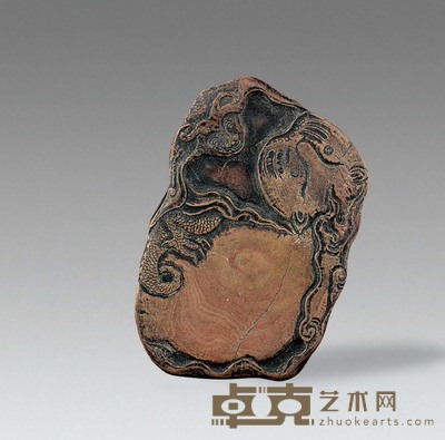 清 红丝石雕龙虎斗 