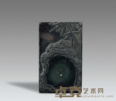 清 祁阳石双色巧雕竹石砚 