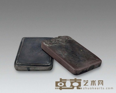 清 祁阳石盒端石砚板（雕寿桃） 