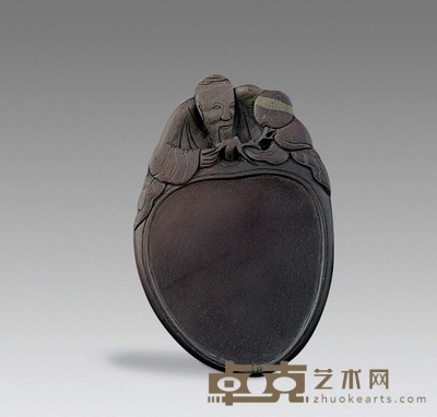 清 端石雕东方朔偷桃砚 