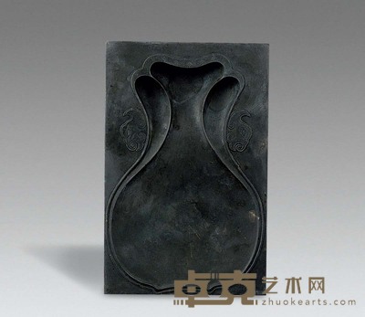 清 雕三孔瓶式端石砚 