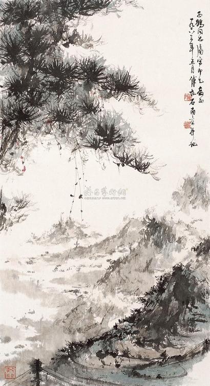 傅抱石 1963年作 松山远眺图 镜片