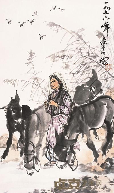 黄胄 1976年作 牧驴图 镜片 76×45cm
