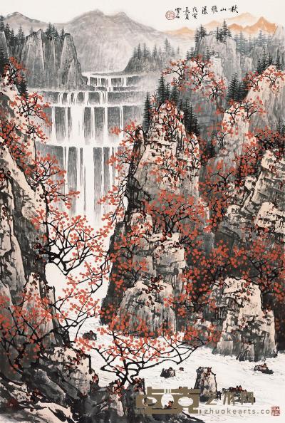 白雪石 1998年作 秋山飞瀑 镜片 102×69cm