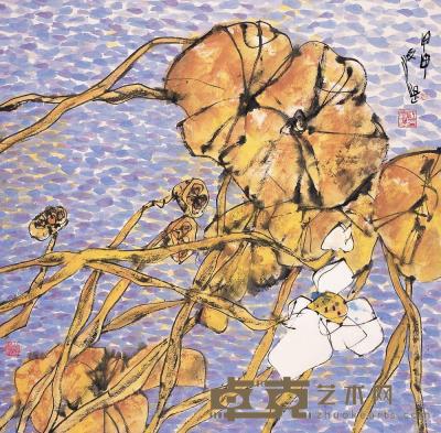 江文湛 2004年作 荷塘秋歌 镜片 69×70cm