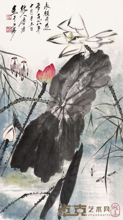 唐云 1978年作 荷花 镜片 91×50cm
