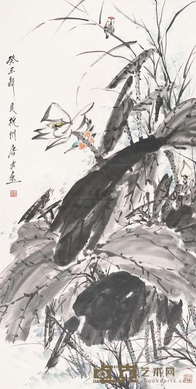 唐云 1973年作 花鸟 立轴 136×68.5cm