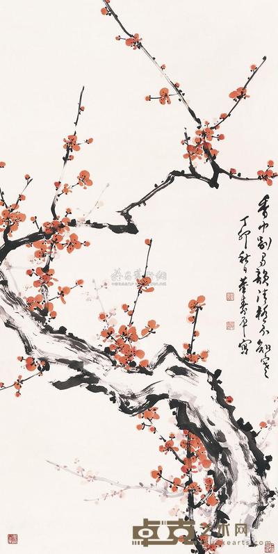 董寿平 1987年作 梅花 镜片 136×70cm
