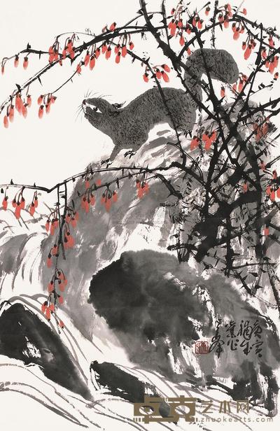 孙其峰 2010年作 松鼠 镜片 68×44.5cm