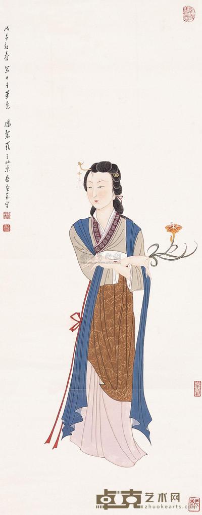 潘絜兹 1978年作 仕女 立轴 107×42cm