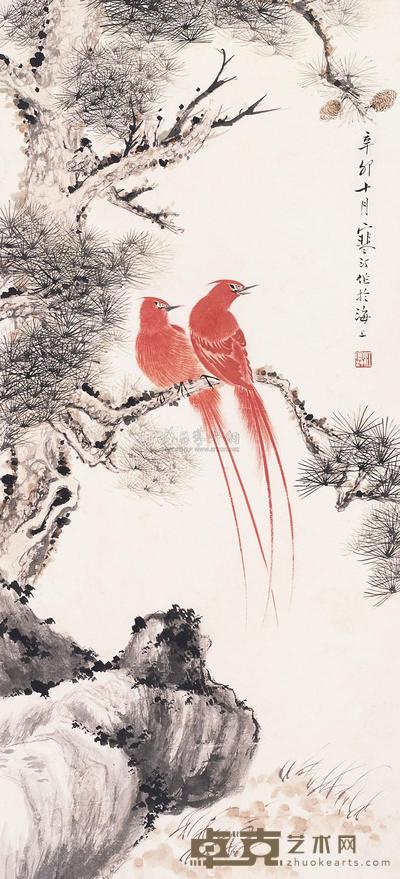 江寒汀 1941年作 益寿延年 立轴 77×35cm