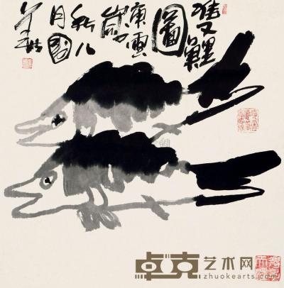 姜国华 2010年作 双鲤图 68×68cm