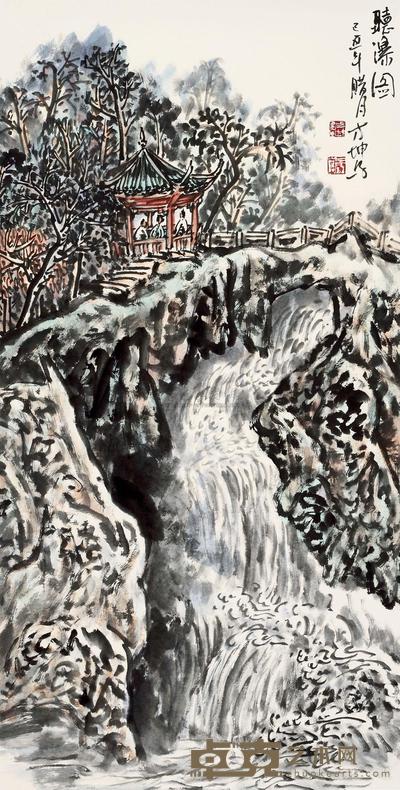方坤 2009年作 听瀑图 136×68cm