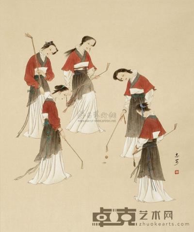 陈志安 击球图 镜心 64×53cm