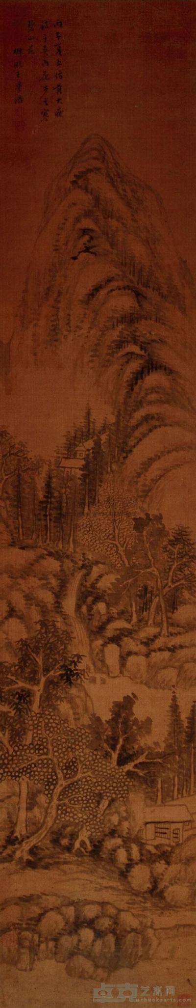 王学浩 1816年作 山水 立轴 163×32cm