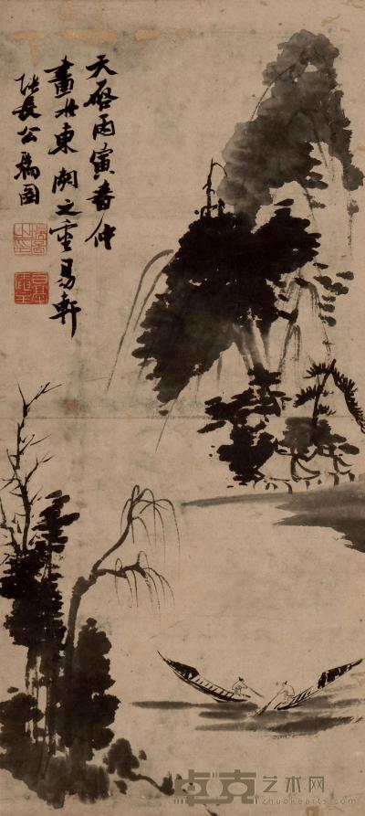 张瑞图 1626年作 渡江图 立轴 98×43cm