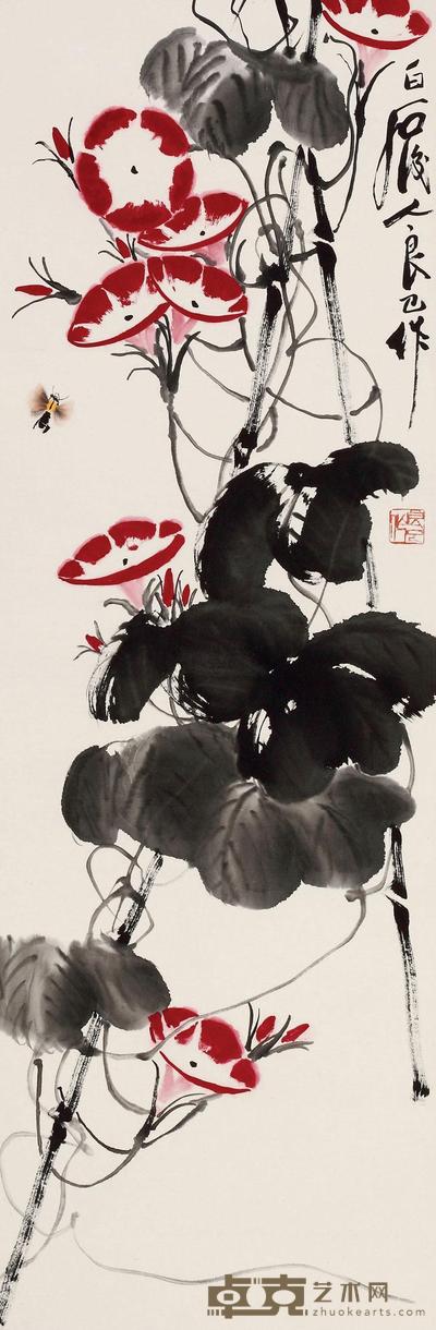 齐良已 牵牛蜜蜂 立轴 102×33cm