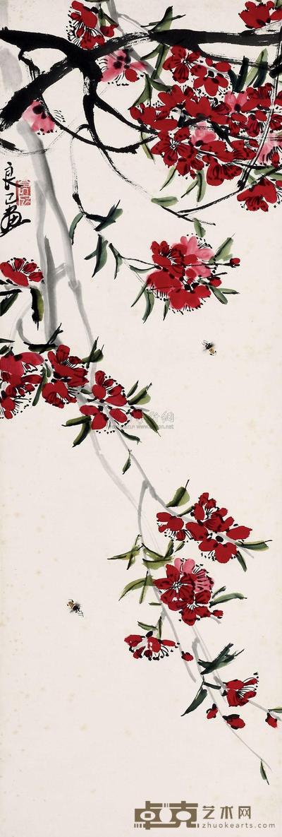 齐良已 花卉蜜蜂 立轴 101×34cm