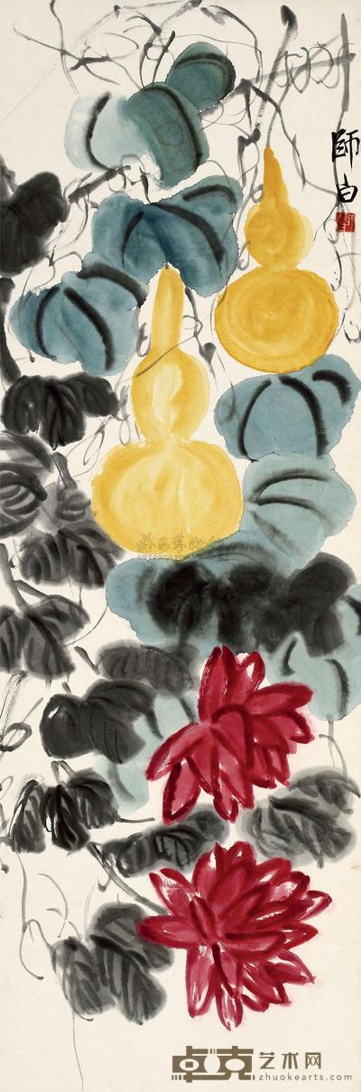 娄师白 葫芦菊花 立轴 98×33cm