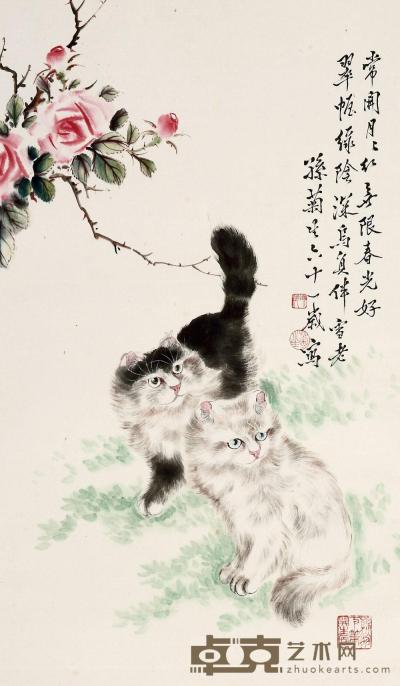 孙菊生 1974年作 猫戏图 立轴 61×36cm