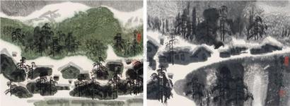 徐希 1996年作 雪景山水 （二件） 镜心