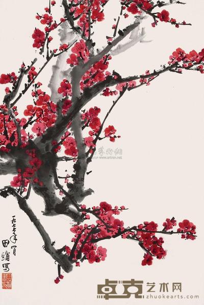 田镛 1977年作 红梅 立轴 68×45cm