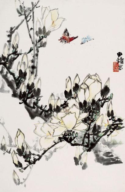 田镛 花蝶图 立轴