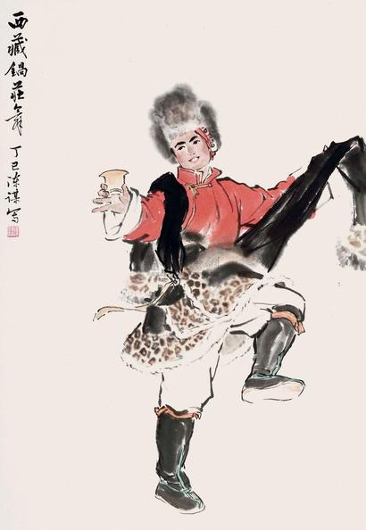 陈谋 1977年作 西藏锅庄舞 立轴