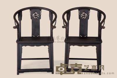 清 梓檀雕麒麟圈椅 （两件） 60×48×107cm